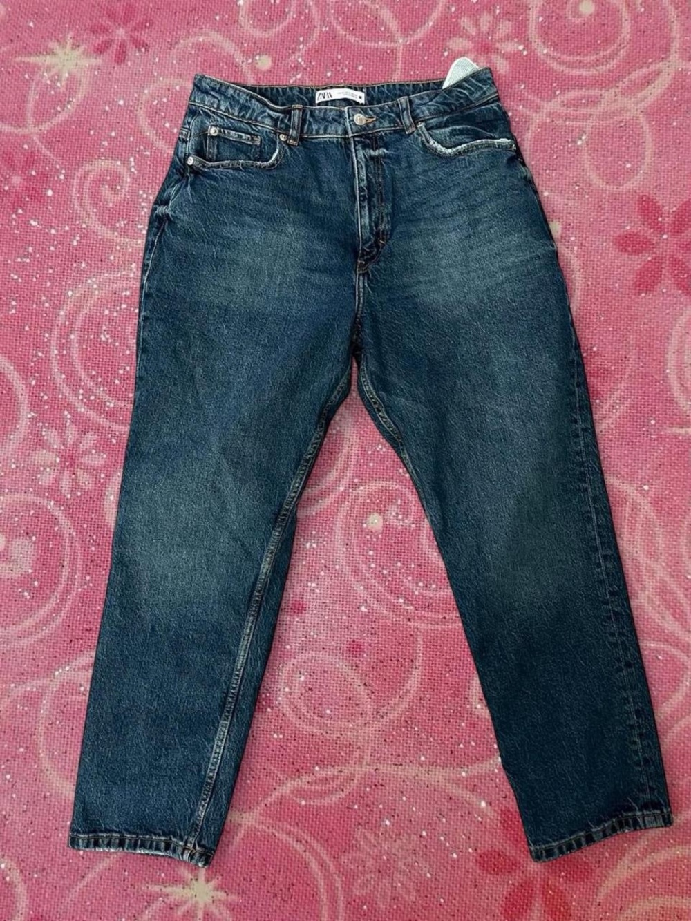ZARA High-Rise Blue Denim Straight Jeans